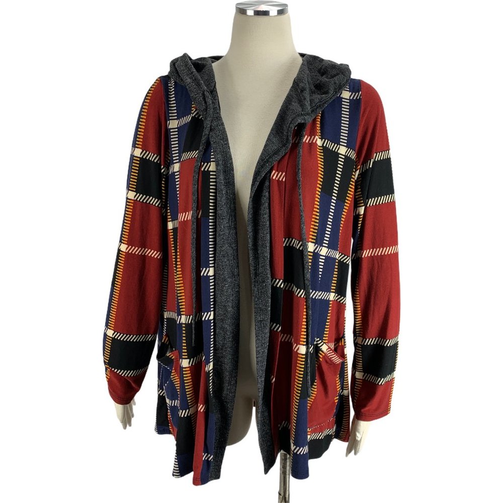 Egy XL Hooded Cardigan Red Plaid Stretch EKJ1024-16